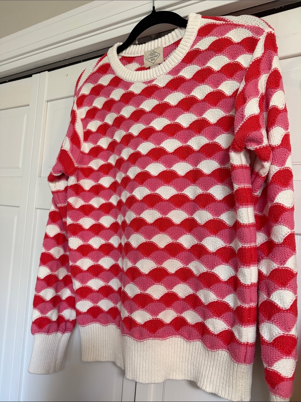 St. John's Bay Red & Pink Wave-Pattern Crew Sweater